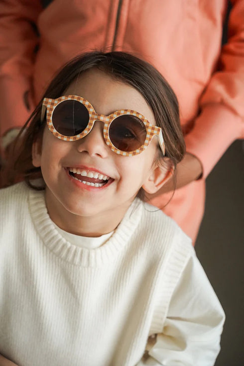 Round Sustainable Polarized Sunglasses 圓款小童太陽眼鏡 - Sienna Gingham