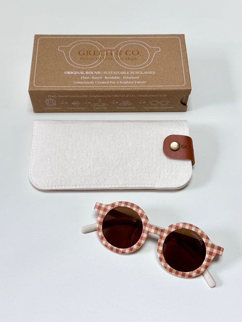Round Sustainable Polarized Sunglasses 圓款小童太陽眼鏡 - Sienna Gingham